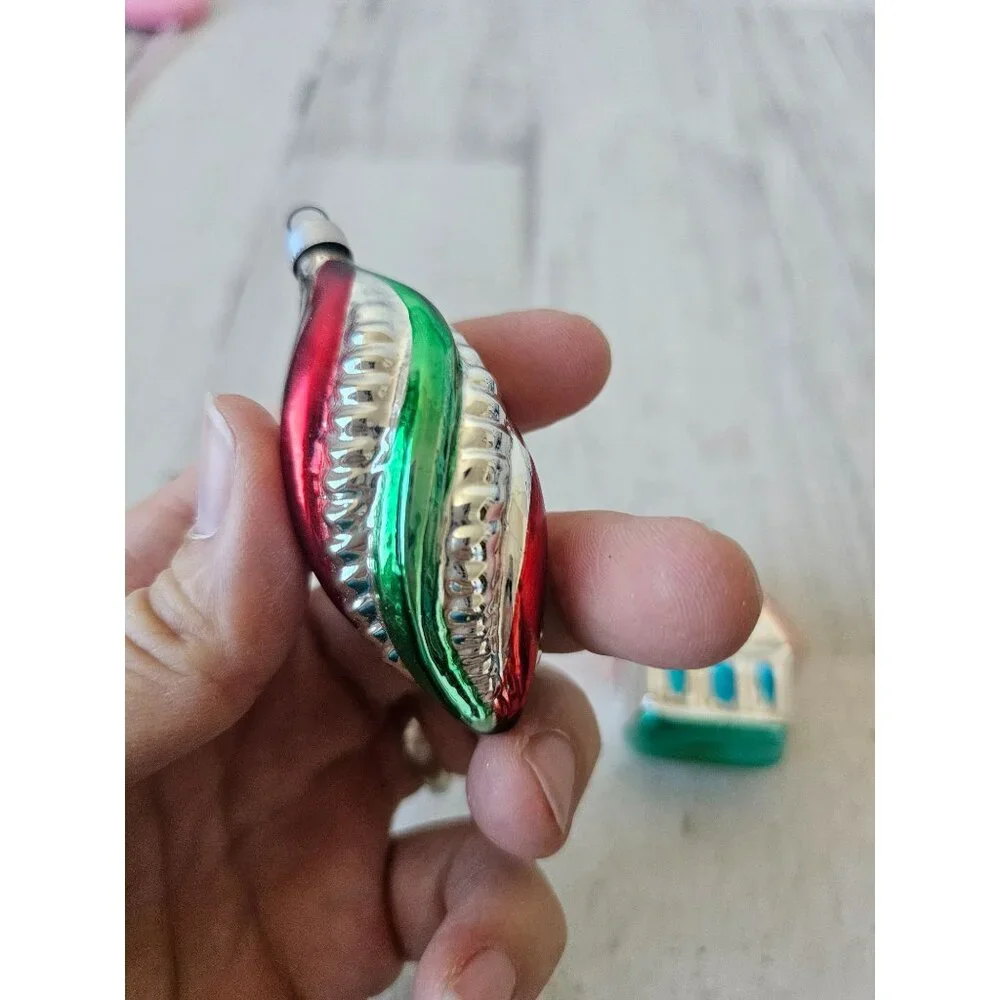 Vintage‎ Mercury glass house spiral red green mini ornament set Xmas tree